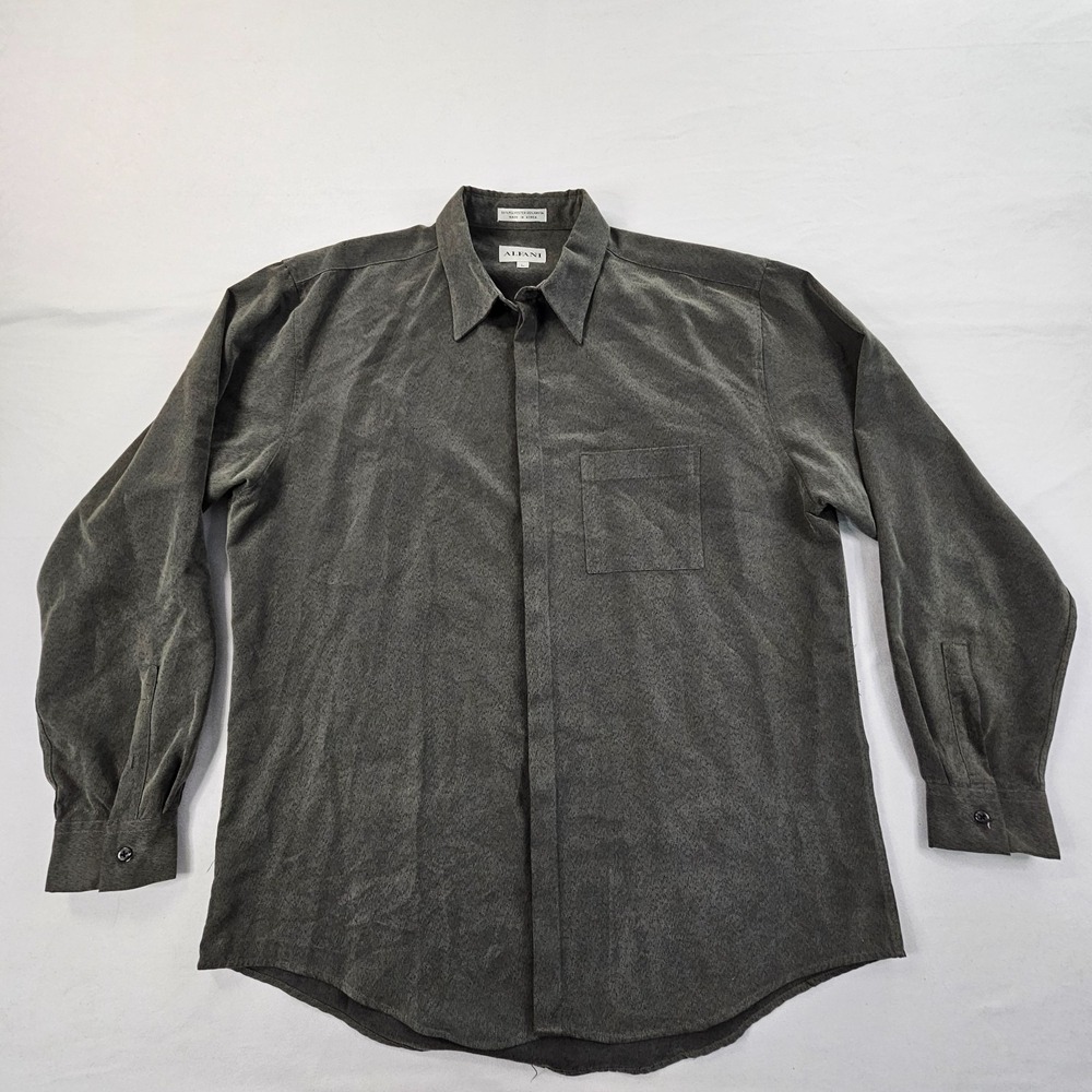 Alfani Gray Long Sleeve Polyester Rayon Button-Up Shirt Men's L